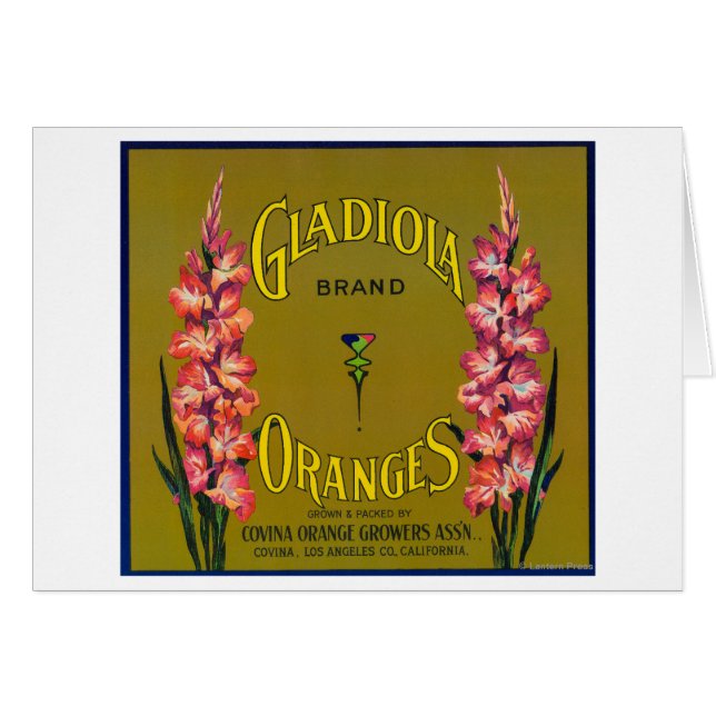Etikett Gladiola Brand Citrus Låda Hälsningskort (Framsidan Horizontal)
