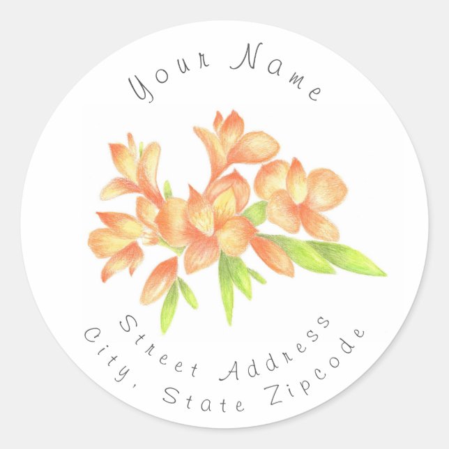 Etikett "Gult Orange Watercolor Alstromeria" (Framsida)