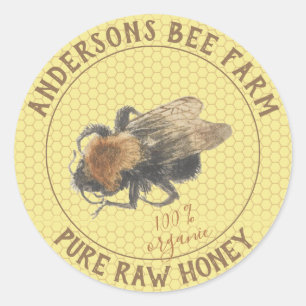 Etikett Honung Burk Vintage Honeybee & Honeycomb