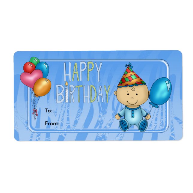 Etikett Kids Gift Märkre Birthday Blue Fraktsedel (Framsidan)