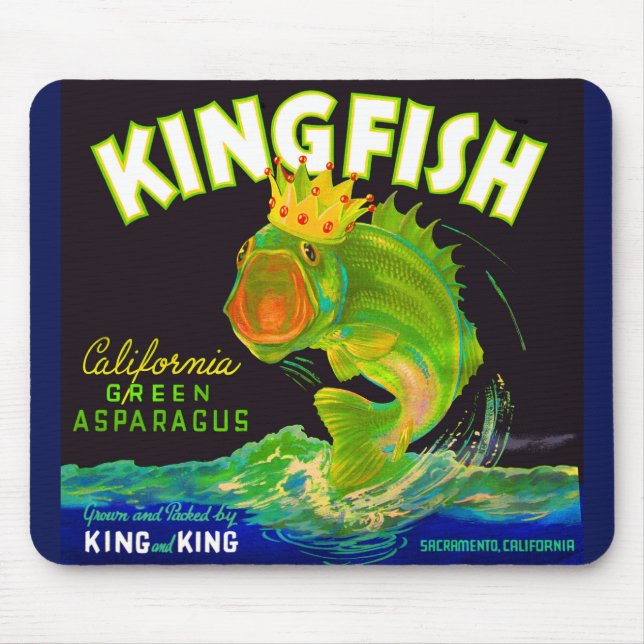 Etikett Kingfish asparagus låda 1930 Musmatta (Framsidan)