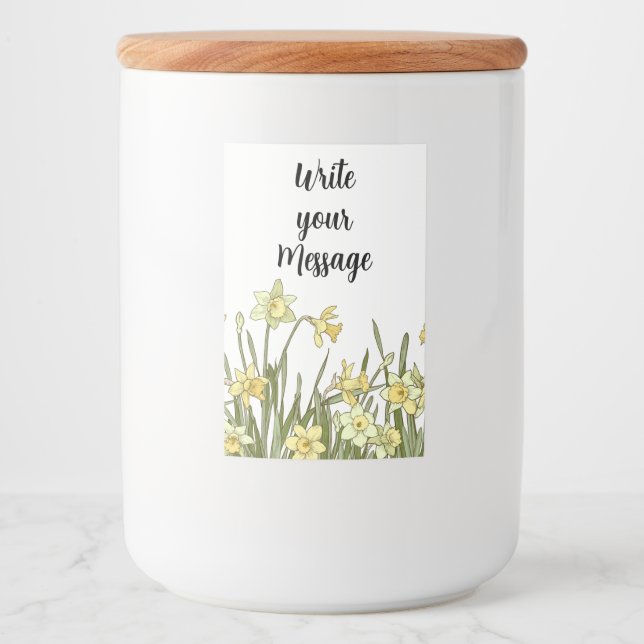 Etikett med blomsterkant av gula narcisser (Framsida)