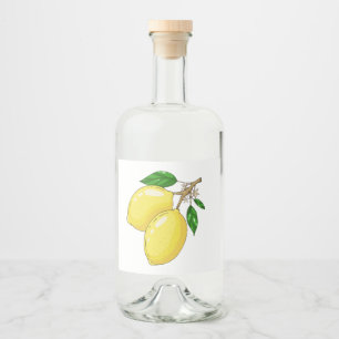 Etikett med stora färska citroner och grönt löv