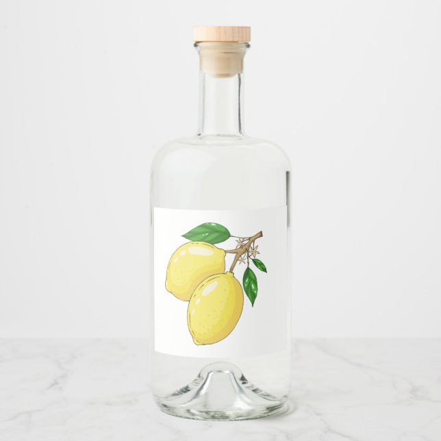 Etikett med stora färska citroner och grönt löv (Framsida)