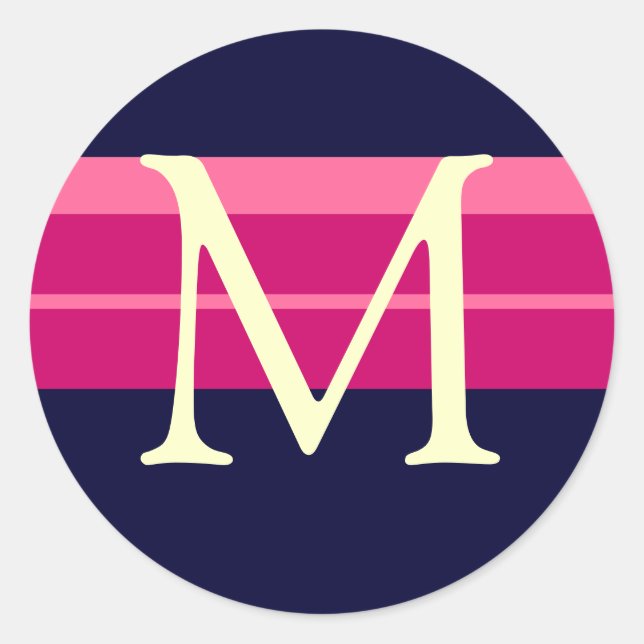 Etikett Monogram Bröllop Rosa Navy Ivory Encucker (Framsida)