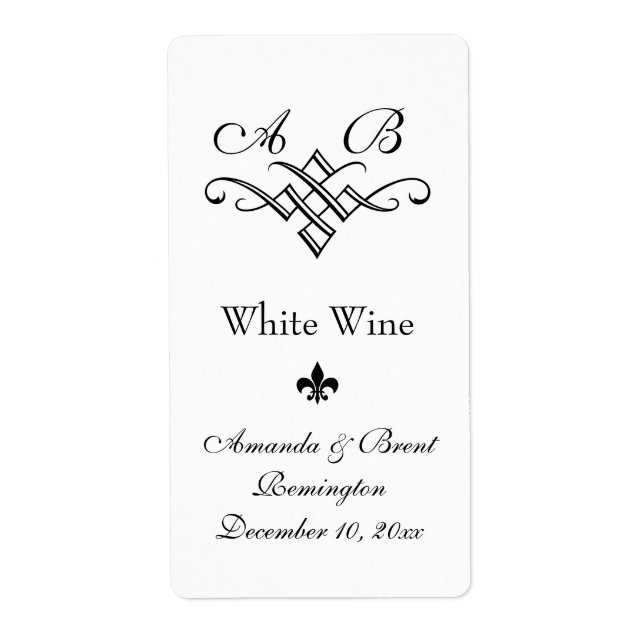 Etikett Monogram Bröllop Vin (vit) Fraktsedel (Framsidan)