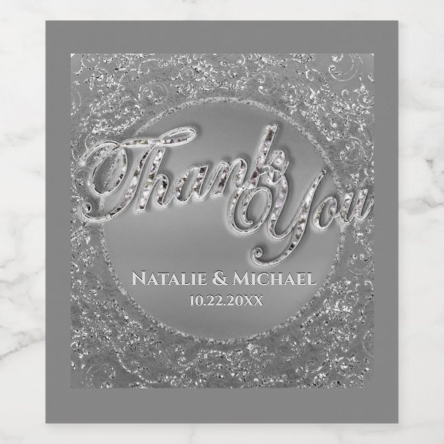 Etikett Monogram Faux Silver Foil Anpassningsbar V (Singel etikett)