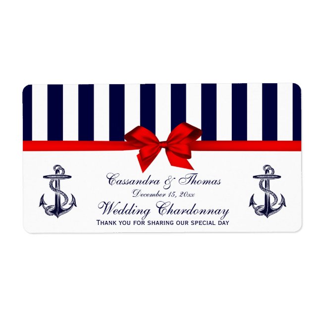 Etikett Nautical Anchor Blue White Rand H Flaska Fraktsedel (Framsidan)