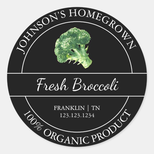 Etikett över hemodlad trädgård Fresh Organic Brocc (Framsida)