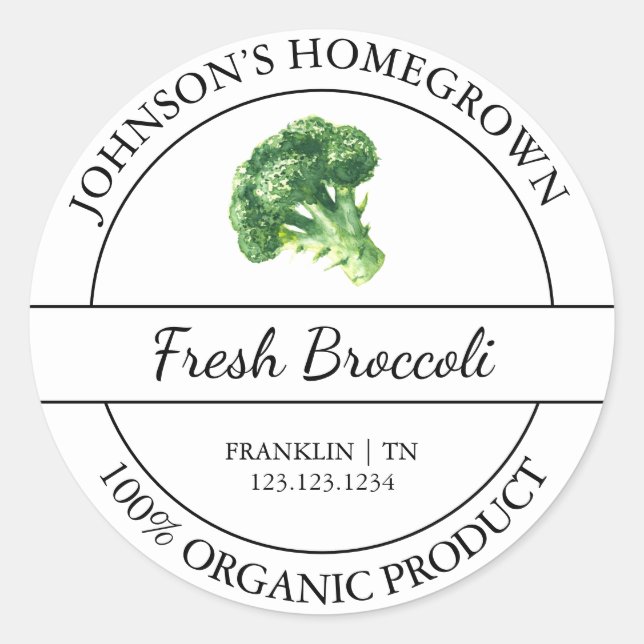 Etikett över hemodlad trädgård Fresh Organic Brocc (Framsida)