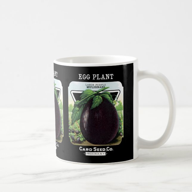 Etikett på äggplantans utsäde kaffemugg (Höger)