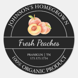 Etikett på den ekologiska persikopeden för hemodla