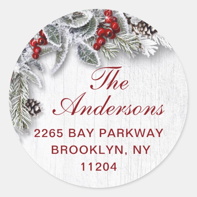 ETIKETT PÅ HJÄLP Jul Holly Gräs Rustic Return Addr (Framsida)