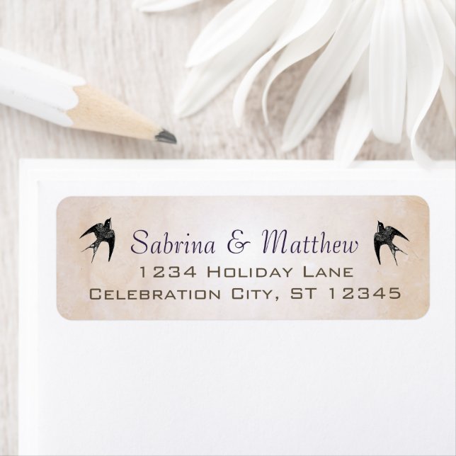 Etikett Peachy Lila Heart Löv Träd Bröllop Returadress Etikett (Insitu)