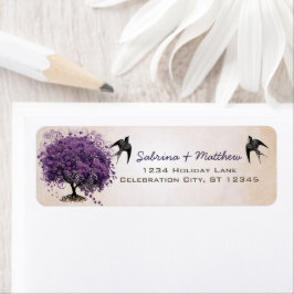 Etikett Peachy Lila Heart Löv Träd Bröllop Returadress Etikett