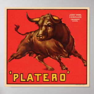 Etikett Platero Vintage Låda - Bull Poster