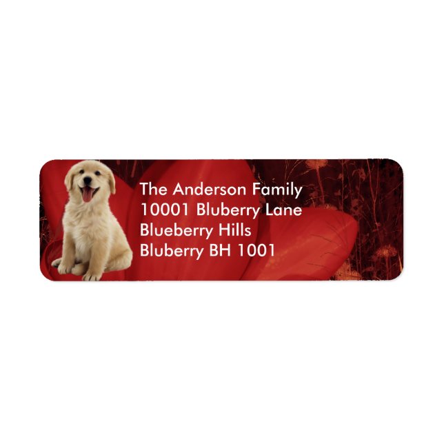 Etikett Returadress Golden Retriever & Flowers Returadress Etikett (Framsidan)