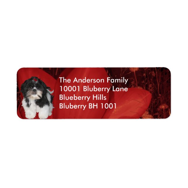 Etikett Returadress Shih Tzu & Blommor (Framsidan)