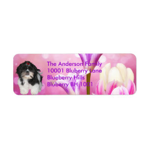 Etikett Returadress Shih Tzu & Blommor