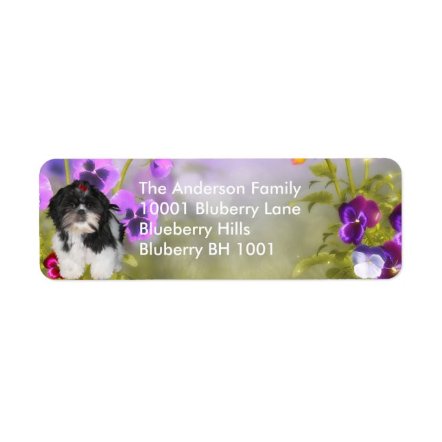 Etikett Returadress Shih Tzu & Blommor (Framsidan)