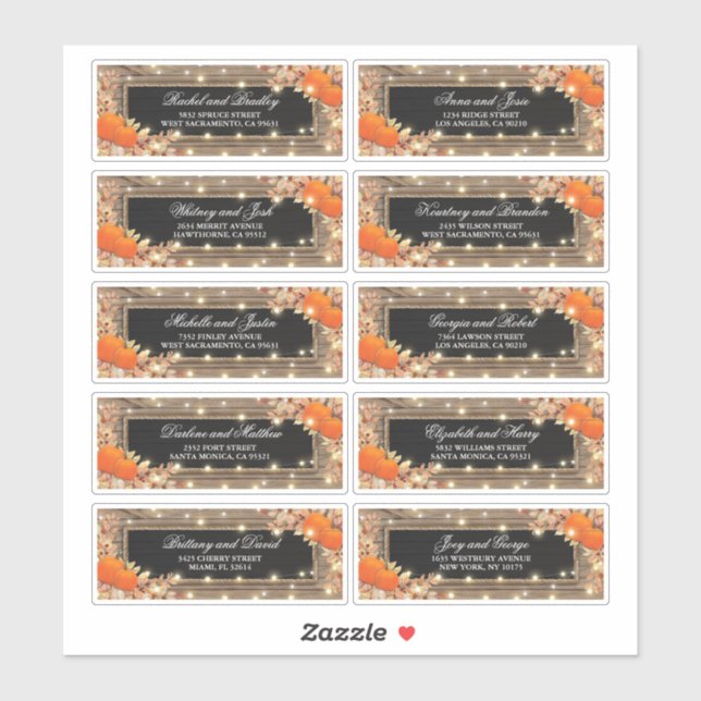 Etikett Rustic Autumn Fall Namn och Adress Bröllop (Ark)