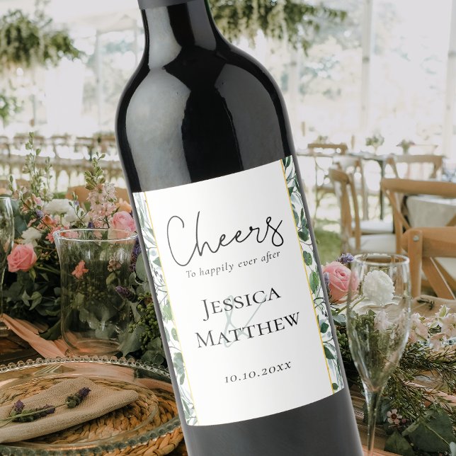 Etikett Rustic Eucalyptus Gold Foil Bröllop Vin (Rustic Eucalyptus Gold Foil Wedding Wine Label)