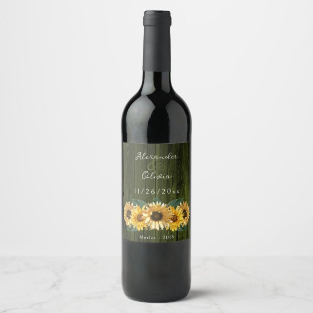 Etikett Rustic Grönt Solros Bröllop Vin (Framsida)