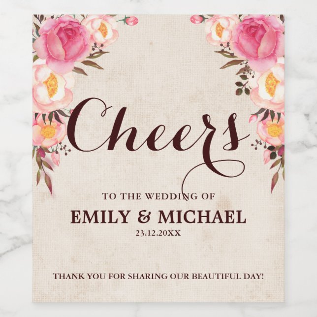 Etikett Rustic Land Blommigt vin flaska (Singel etikett)