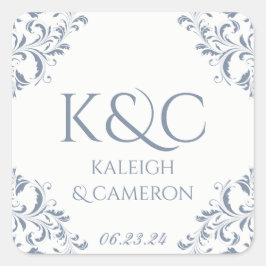 Etikett Square Vintage bröllop - Nadine (Dusty Blu