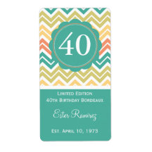 Etikett Teal Chevron Vin (375 ml)