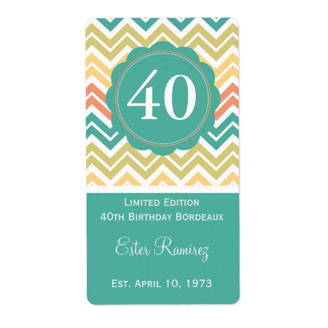 Etikett Teal Chevron Vin (375 ml) Fraktsedel (Framsidan)