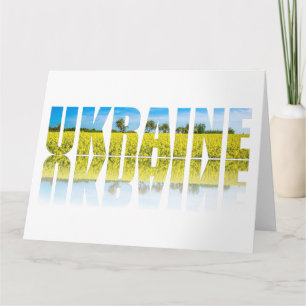 Etikett Ukraina med blå himmel och gult fält Kort