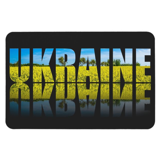 Etikett Ukraina med blå himmel och gult fält Magnet (Horisontell)