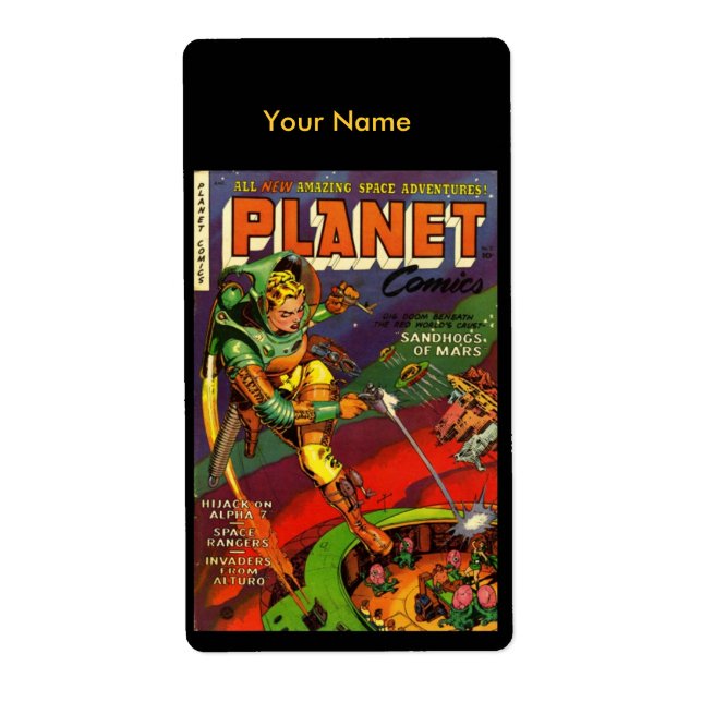 Etikett Vintage Retro Serietidningsomslag Fraktsedel (Framsidan)