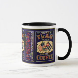 Etiketten för vintageflaggakaffe, flagga mugg