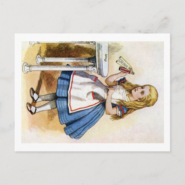 ETIKETTEN PÅ FLASKAN STOD Drick Mig så Alice gjord Vykort (Framsida)
