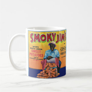 Etiketten Rökig Jim's sötpotatis låda från 1940-ta Kaffemugg