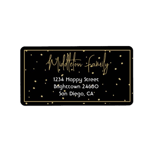 Etiketten Säsong Black Guld vid Elegant vid jul Adressetikett (Framsidan)