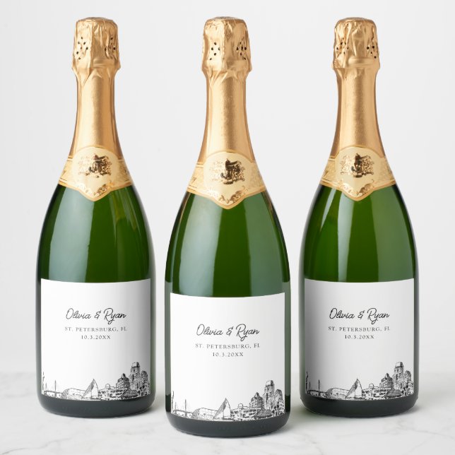 Etiketten St. Petersburg Florida Bröllop Champagne (Flaskor)
