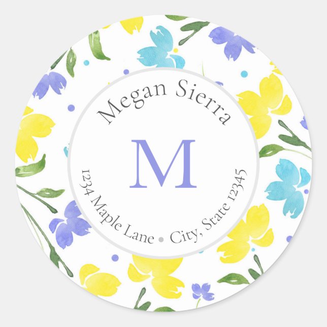 Etiketter för akvatisk periwinkle & Gult Vattenfär (Framsida)