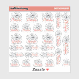 Etiketter för anpassade peonies-namn för skisserad