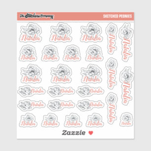 Etiketter för anpassade peonies-namn för skisserad