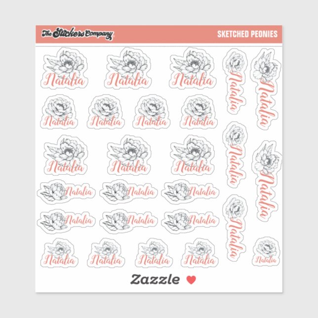 Etiketter för anpassade peonies-namn för skisserad (Ark)