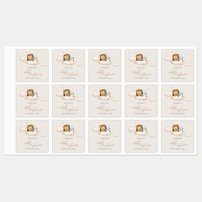 Etiketter för blå Lejon babystölder (Ark)