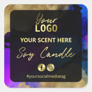 Etiketter för blå Lila Guld Bläck Soy Candle