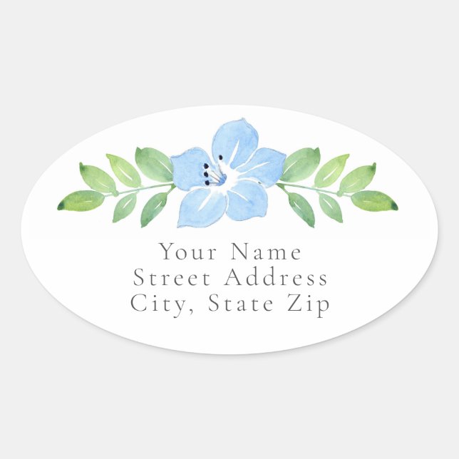 Etiketter för Blommigt för vattenfärg i baby blue  (Framsida)