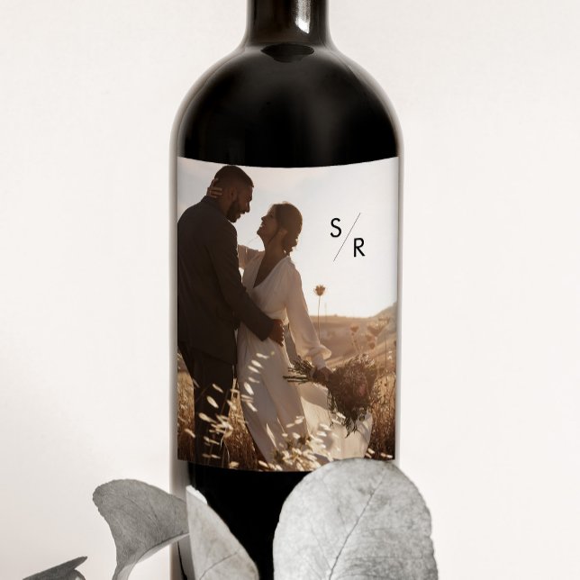 Etiketter för Boho Chic Photo Monogram Vin (Skapare uppladdad)