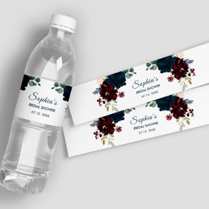 Etiketter för Burgundy & Navy Flowers Rustic Möhip