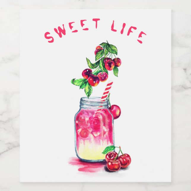 Etiketter för Cherry Drink Vin Flaska - Anpassning (Singel etikett)