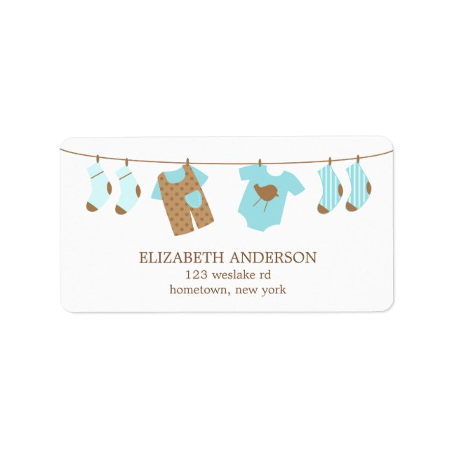 Etiketter för Clothesline Baby Shower Adressetikett (Framsidan)